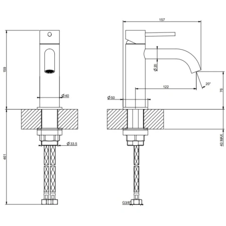 смеситель gessi gessi316 54002#726 для раковины, с изливом 122 мм, без донного клапана, цвет warm bronze brushed pvd