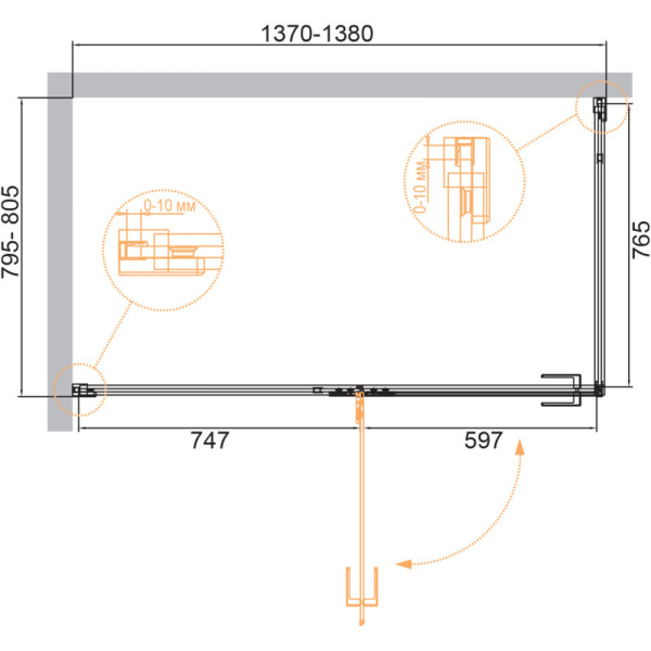 душевой уголок 138x80 cezares bellagio-ah-1-140/80-c-nero прозрачное