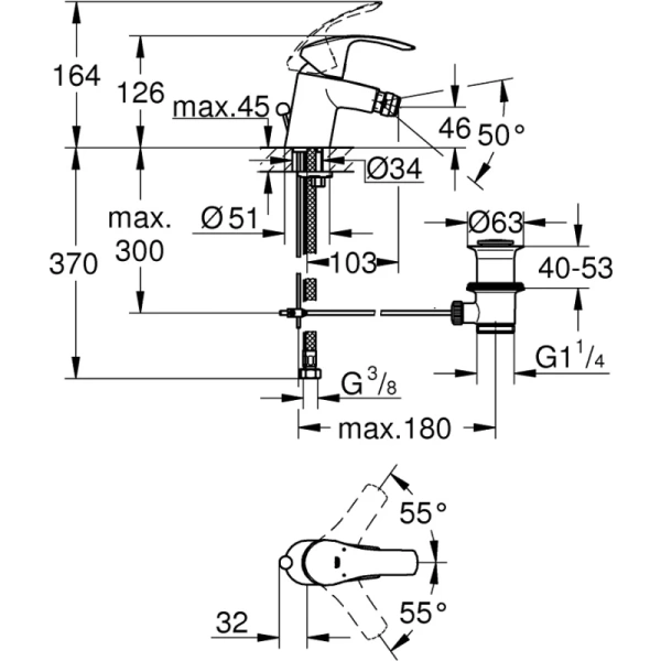 смеситель для биде с донным клапаном grohe eurosmart new 32929002