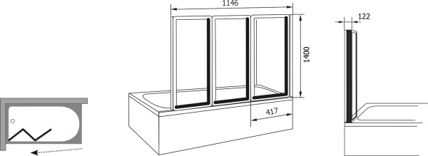 шторка на ванну ravak supernova vs3 115 795s0100z1 transparent, профиль белый