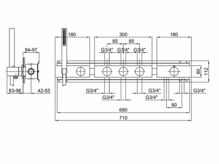 смеситель для душа fantini milano 31 p5 7314b термостатический, matt gun metal pvd