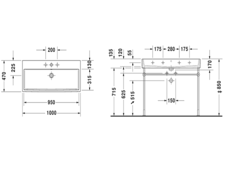 раковина накладная duravit vero air 100 см 2350100030