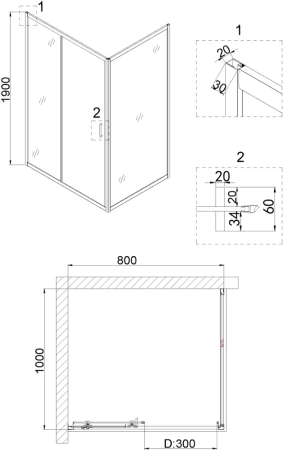 душевой уголок niagara nova ng-82-8ab-a100b 80x100, прямоугольный, черный