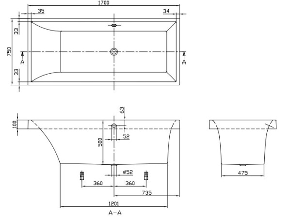 квариловая ванна villeroy & boch squaro ubq170sqr2v-01 170x75 см