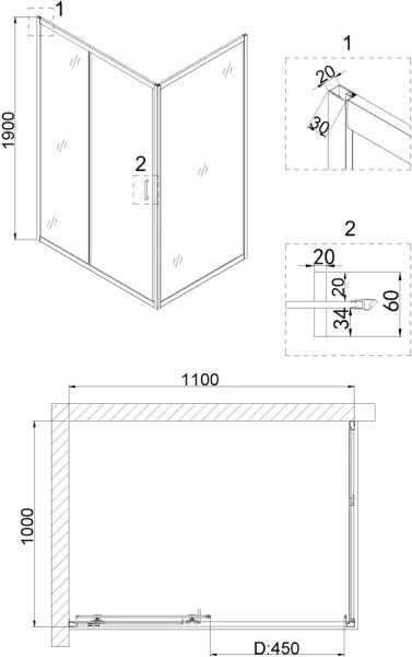 душевой уголок niagara nova ng-62-11a-a100 110x100, прямоугольный цвет хром