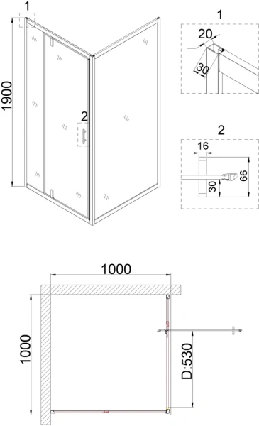 душевой уголок niagara nova ng-0200-08 black 100x100, квадратный, черный