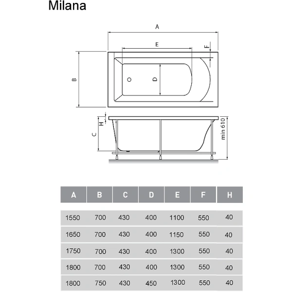 акриловая ванна vayer milana 180x70 гл000024275