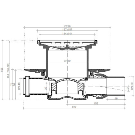 душевой трап 144x144/50 мм pestan confluo standard plate 3 13702558 2 в 1 с основой под плитку