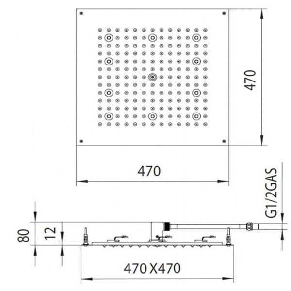 верхний душ 470 x 470 мм bossini dream-cube h37456.030, с 8 led rgb, блок питания/управления, cromoterapia, гибкая подводка, цвет: хром