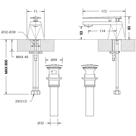 смеситель для раковины bravat diamond f118102g-eng золото