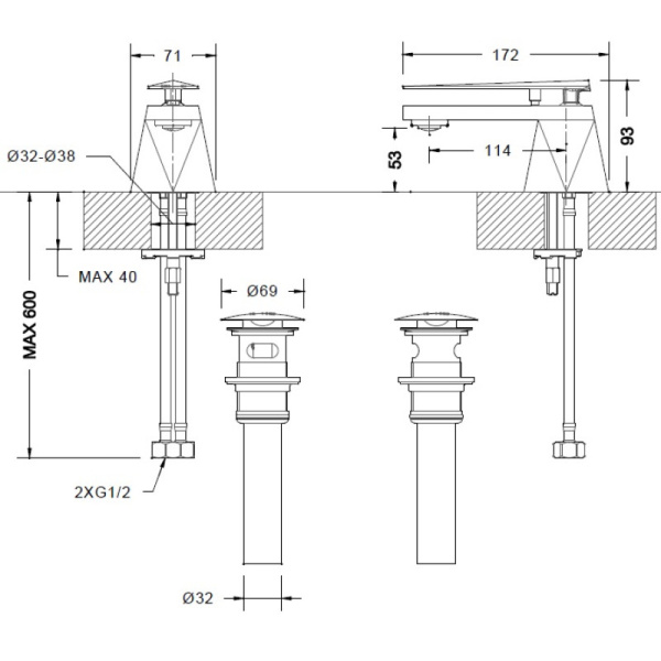 смеситель для раковины bravat diamond f118102g-eng золото