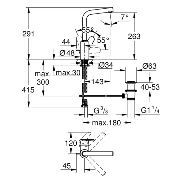 смеситель для раковины с донным клапаном grohe eurodisc cosmopolitan 23054003