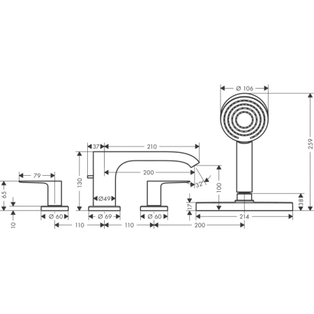 смеситель на борт ванны hansgrohe vivenis 75444700