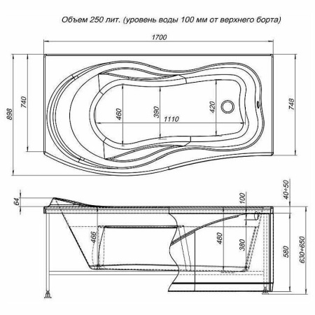 акриловая ванна aquanet borneo 170x90 r 205284, цвет белый