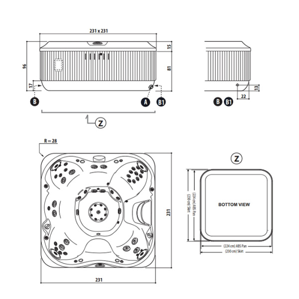 минибассейн jacuzzi j315 za12zd0ew4t 193х168х81 см отдельностоящий, platinum / modern hardwood