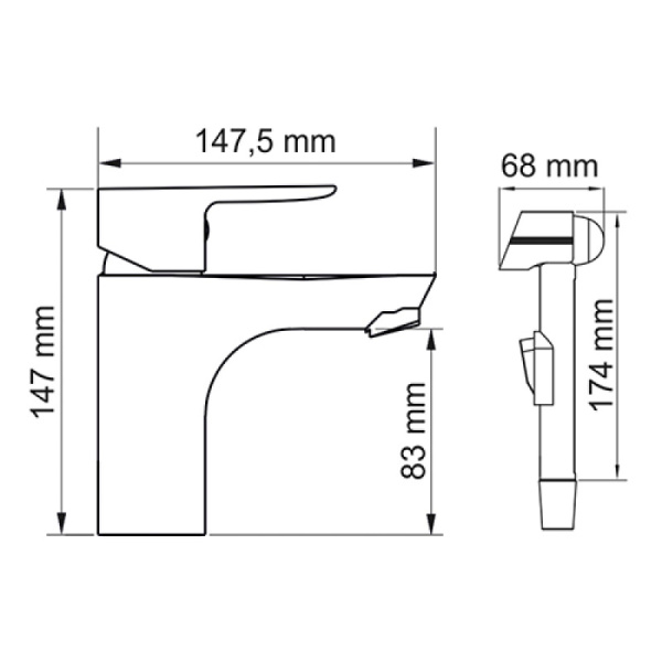 смеситель для раковины wasserkraft leine 3508 с гигиеническим душем, цвет хром