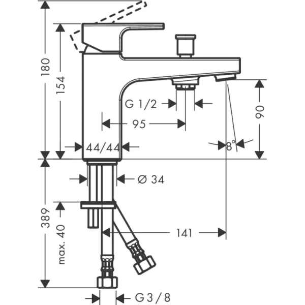 смеситель на борт ванны hansgrohe vernis shape monotrou 71463000