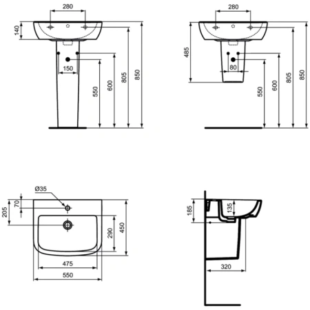 раковина подвесная ideal standard tempo 55 см, t056501