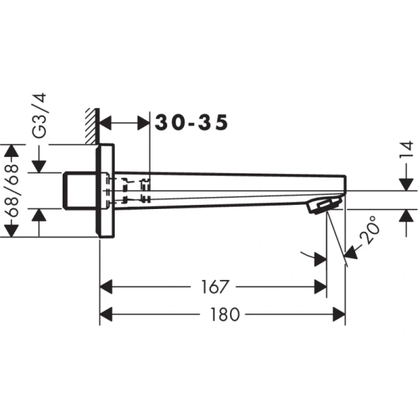 излив для ванны 167 мм hansgrohe metropol 32542000