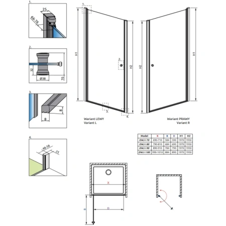 душевая дверь radaway eos dwj i 80 left 137913-01-01l прозрачное