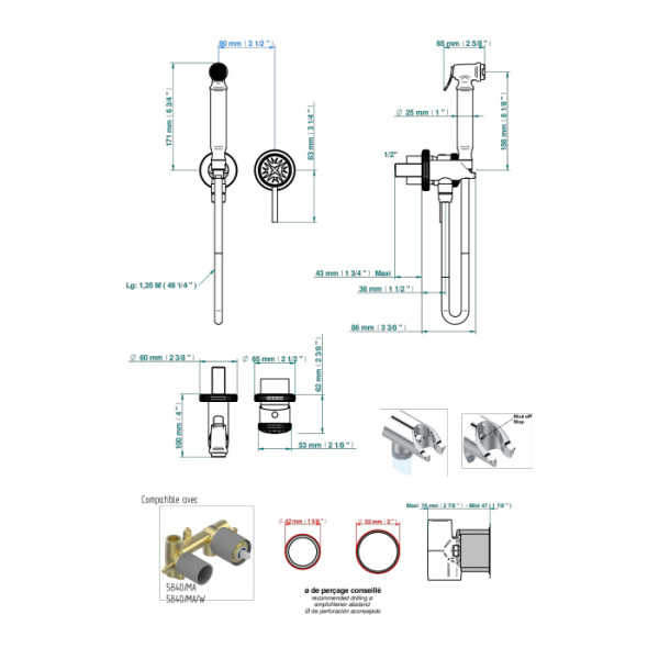 thg thg hirondelles platinum stamped гигиенический душ со встраиваемым смесителем, настенный, цвет: хром