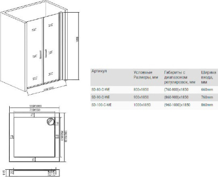 дверь для душевой кабины в нишу good door mokka sd-80-c-we