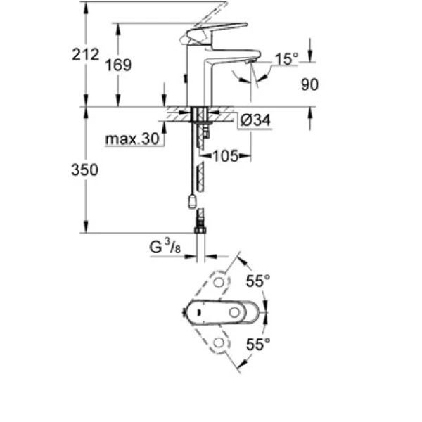 смеситель для раковины с цепочкой grohe europlus ii 32617002