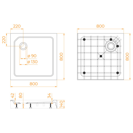 душевой поддон квадратный rgw smc-c-088 12350188-01 белый 800x800