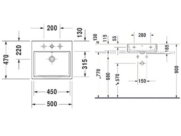 раковина подвесная duravit vero air 50 см 2350500027