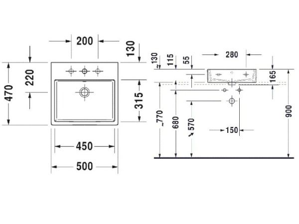 раковина подвесная duravit vero air 50 см 2350500071