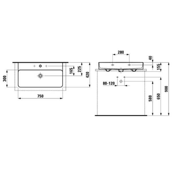 раковина полувстраиваемая laufen val 75 см 8.1628.5.400.104.1